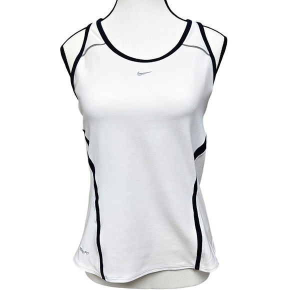 Nike Tops - Nike Dri-FIT Racerback Tank Top Large White Black Piping Built-in Shelf Bra Gym